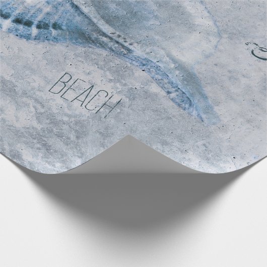 Zee Shell Blue  Antiek Beach Ephemera Cadeaupapier (Hoek)
