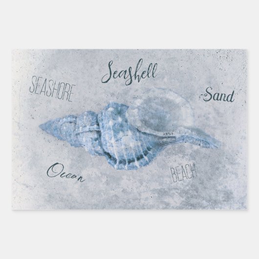 Zee Shell Blue  Antiek Beach Ephemera Inpakpapier Vel (Voorkant)