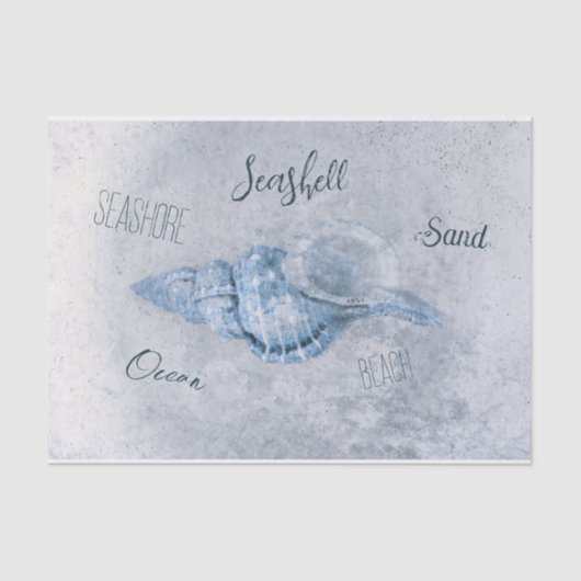 Zee Shell Blue  Antiek Beach Ephemera Tissuepapier (Voorkant)