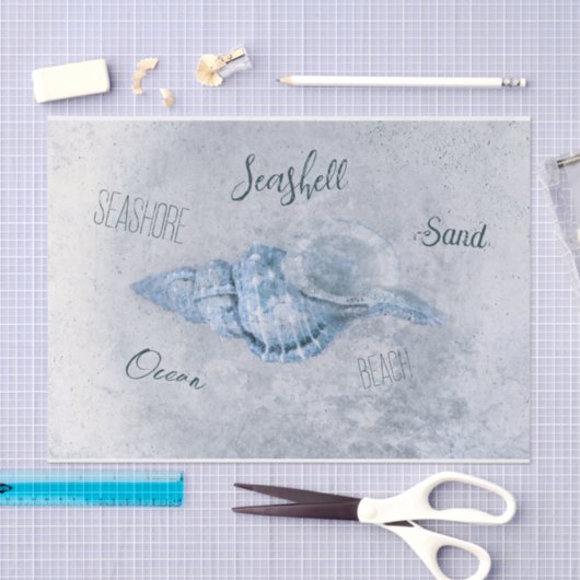 Zee Shell Blue  Antiek Beach Ephemera Tissuepapier (Craft)