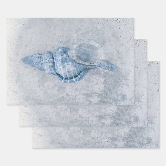 Zee Shell Blue  Antiek Ocean Beach Texture Inpakpapier Vel (Set)