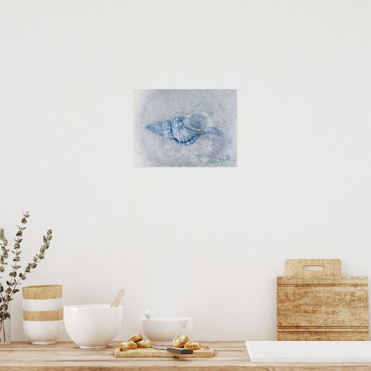 Zee Shell Blue  Antiek Ocean Beach Texture Poster (Keuken)