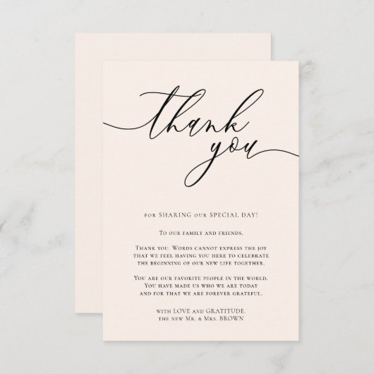 Zee Shell Blush Calligrafie Aangepaste foto Dank u Informatiekaartje (Voorkant / Achterkant)