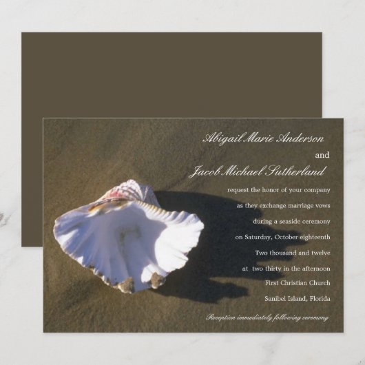 Zee Shell Bruine Huwelijksuitnodigingen Kaart (Voorkant / Achterkant)