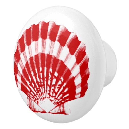 Zee Shell - diep rood en wit Keramische Knop (Rechts)