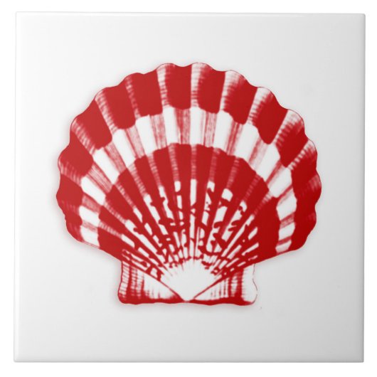 Zee Shell - diep rood en wit Tegeltje (Voorkant)