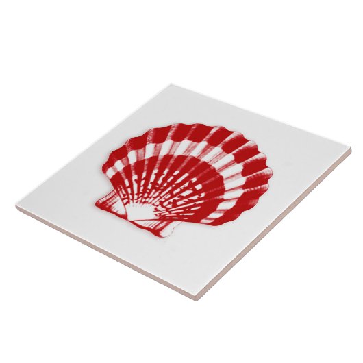 Zee Shell - diep rood en wit Tegeltje (Zijkant)