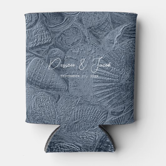 Zee Shell Donker Stoffig Blauw Modern Coastal Beac Blikjeskoeler (Voorkant)