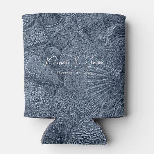 Zee Shell Donker Stoffig Blauw Modern Coastal Beac Blikjeskoeler (Achterkant)