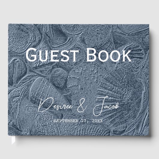 Zee Shell Donker Stoffig Blauw Modern Coastal Beac Gastenboek (Voorkant)