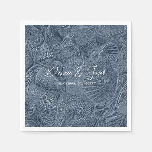 Zee Shell Donker Stoffig Blauw Modern Coastal Beac Servet (Voorkant)