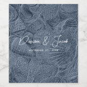 Zee Shell Donker Stoffig Blauw Modern Coastal Beac Wijn Etiket (Enkel label)