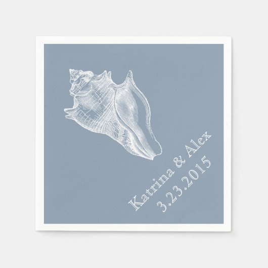 Zee Shell Dusty Blue Beach bruiloft servetten (Voorkant)