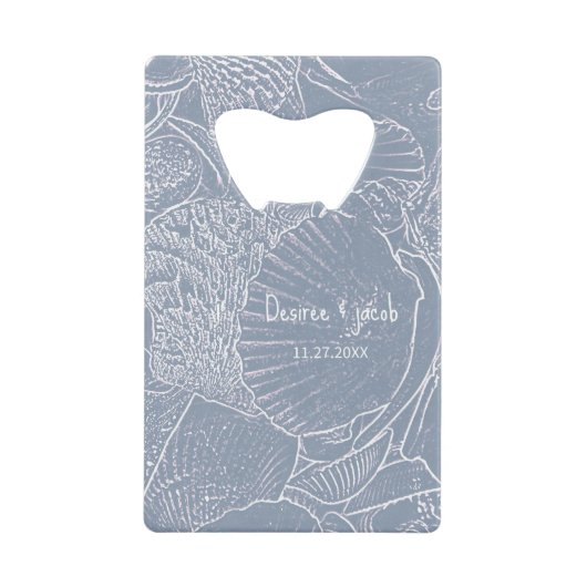 Zee Shell Dusty Blue Coastal Beach Creditkaart Flessenopener (Voorkant)