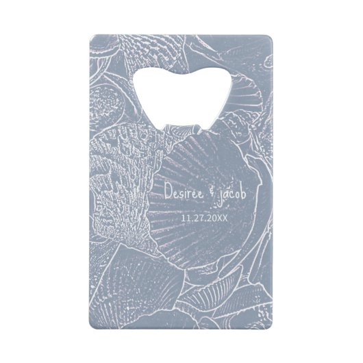 Zee Shell Dusty Blue Coastal Beach Creditkaart Flessenopener (Achterkant)