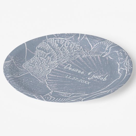 Zee Shell Dusty Blue Coastal Beach Papieren Bordje (Gekanteld)