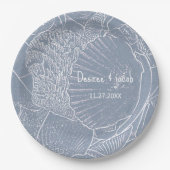 Zee Shell Dusty Blue Coastal Beach Papieren Bordje (Voorkant)