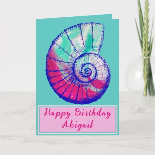 Zee Shell Happy Birthday Kaart met datum (Voorkant)