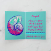 Zee Shell Happy Birthday Kaart met datum (Binnen)