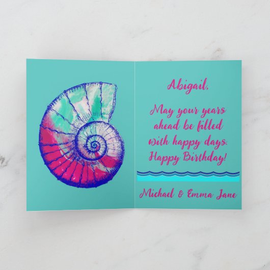 Zee Shell Happy Birthday Kaart met datum (Binnen)