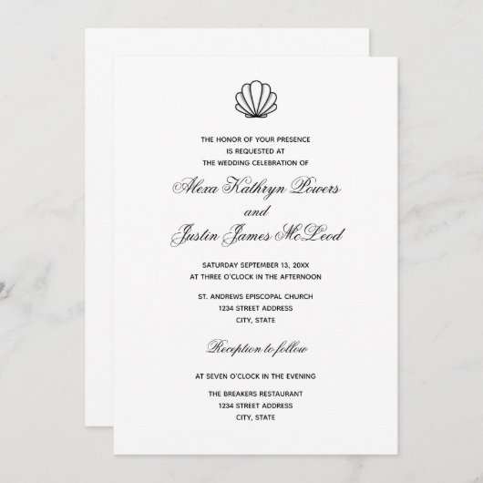 Zee Shell - Huwelijksuitnodiging Kaart (Voorkant / Achterkant)
