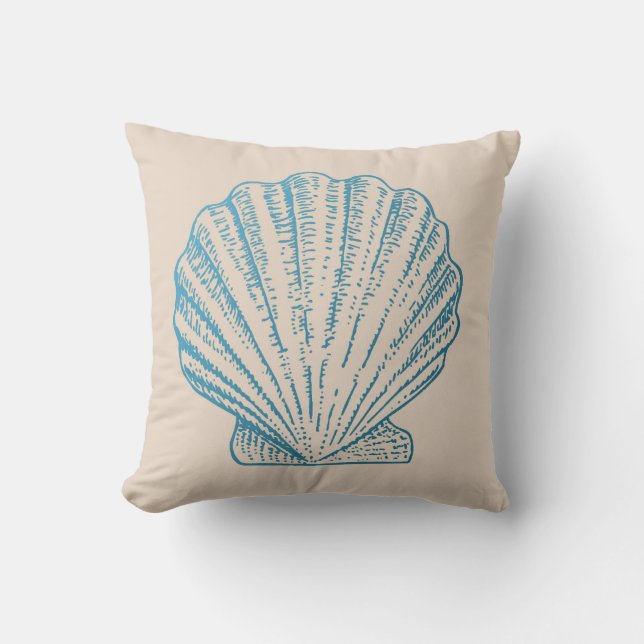 Zee Shell in blauw Kussen (Voorkant)