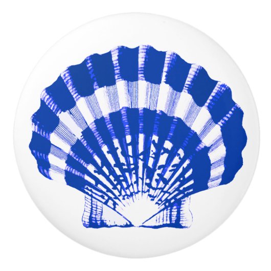 Zee Shell - kobalt blauw en wit Keramische Knop (Voorkant)