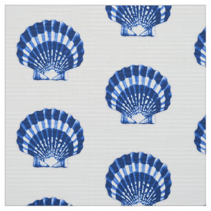 Zee Shell - kobalt blauw en wit Stof