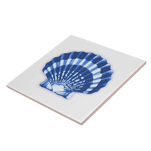 Zee Shell - kobalt blauw en wit Tegeltje (Zijkant)