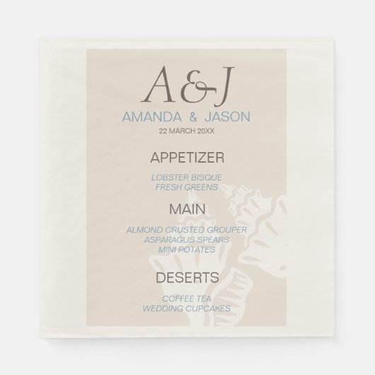 Zee Shell Menu Strand Trouwpapier Servetten (Voorkant)