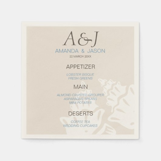 Zee Shell Menu Strand Trouwpapier Servetten (Voorkant)
