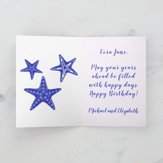 Zee Shell met stervis Happy Birthday Blue Kaart (Binnen)