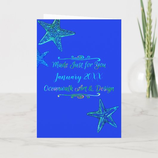 Zee Shell met stervis Happy Birthday Blue Kaart (Achterkant)