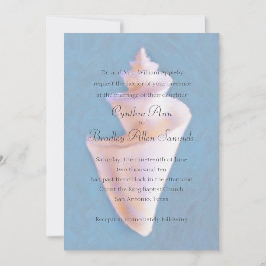 Zee Shell op Blauwe Bruiloft Kaart (Voorkant)