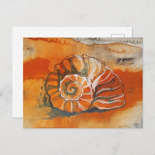 Zee shell op het strand Waterverf tekening nautisc Briefkaart (Voorkant / Achterkant)