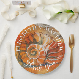 Zee shell op het strand Waterverf tekening nautisc Papieren Bordje