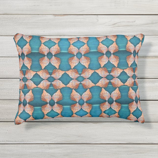 Zee Shell Pattern, blauw Buitenkussen (Voorkant)