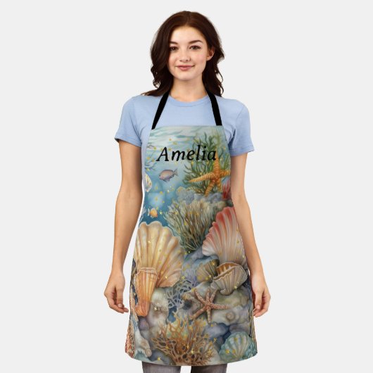 Zee Shell Schort met vis en grassen (Gedragen)