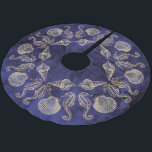 Zee Shell van Cottage Beach Blue Gold Kerstboom Rok<br><div class="desc">Elegant huisstrand blauw met gouden zeeen schelpen. Opvallend kerstversieringselement voor je feestfeestvieren.</div>