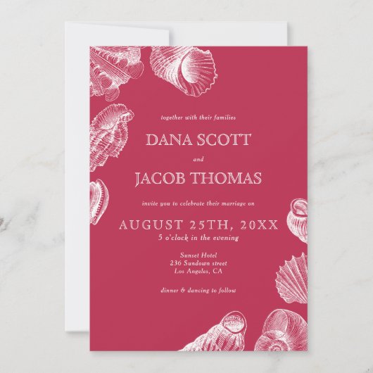 Zee Shell Viva Magenta Summer Weddenschap Kaart (Voorkant)