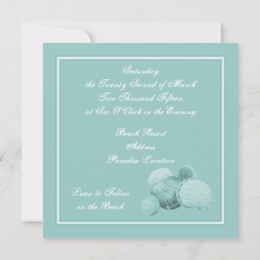 Zee Shell Wedding Invitation Kaart (Achterkant)