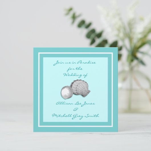 Zee Shell Wedding Invitation Kaart (Staand voorkant)