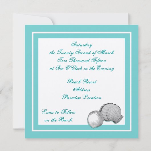 Zee Shell Wedding Invitation Kaart (Achterkant)