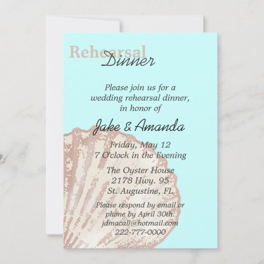 Zee Shell Wedding Rehearsal Dinner Invitation Kaart (Voorkant)