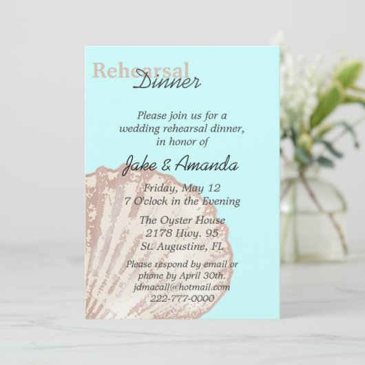 Zee Shell Wedding Rehearsal Dinner Invitation Kaart (Staand voorkant)
