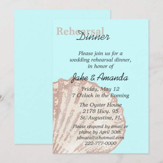 Zee Shell Wedding Rehearsal Dinner Invitation Kaart (Voorkant / Achterkant)