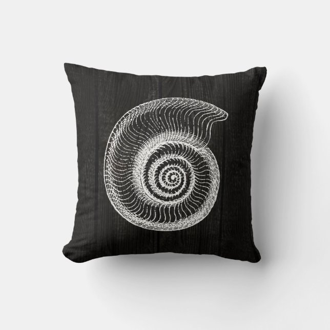 Zee Shell White  Black Distress Wood Pillow Kussen (Voorkant)