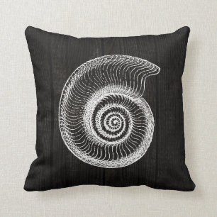 Zee Shell White  Black Distress Wood Pillow Kussen