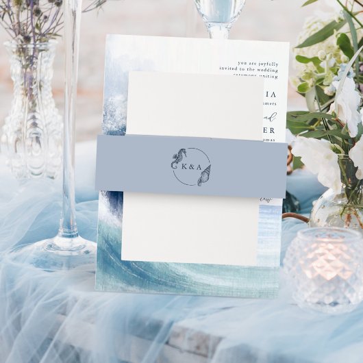 Zee Shell Zeepaardje Nautische Monogram Strand Bru Uitnodigingen Wikkel