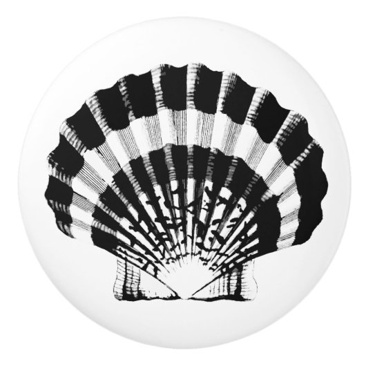 Zee Shell - zwart-wit Keramische Knop (Voorkant)